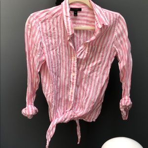 J Crew Linen Pink Striped Button Down Shirt